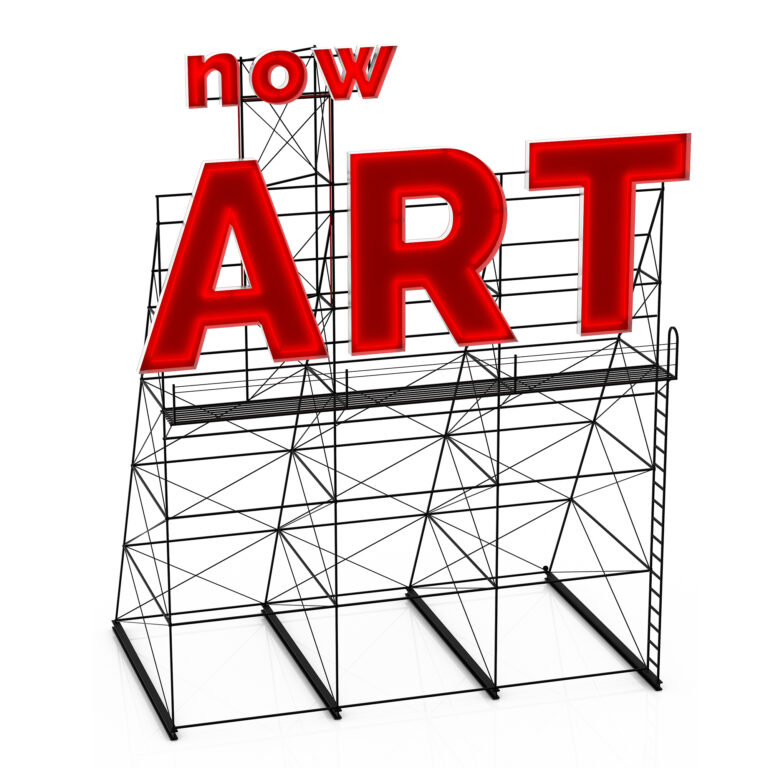 Grafik eines Gerüstes mit der Aufschrift "now ART"
